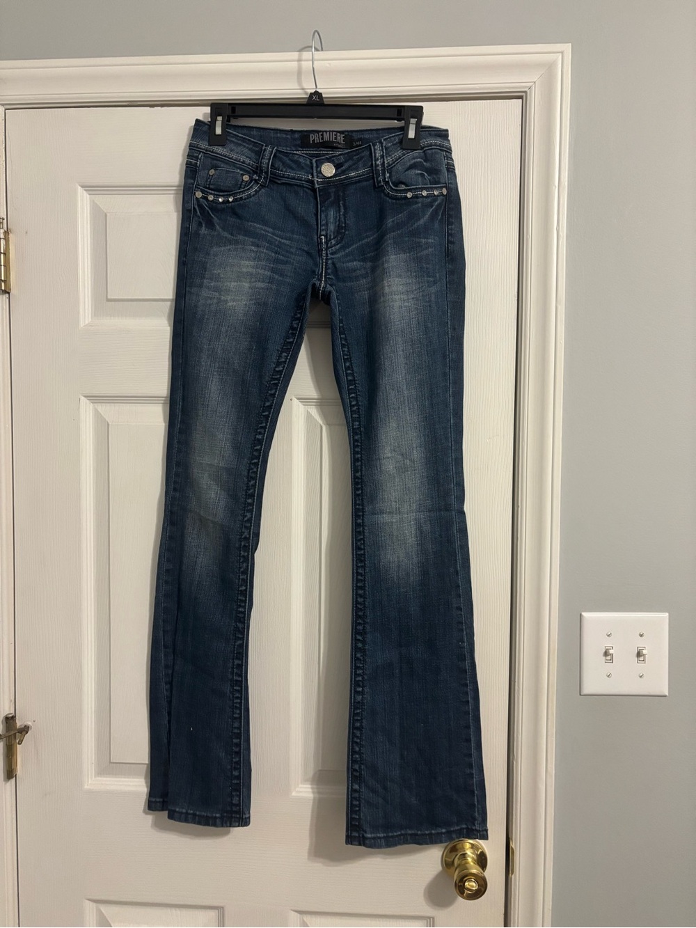 Premiere Vintage Style Women's Skinny Boot Cut Jeans in Dark Blue Wash